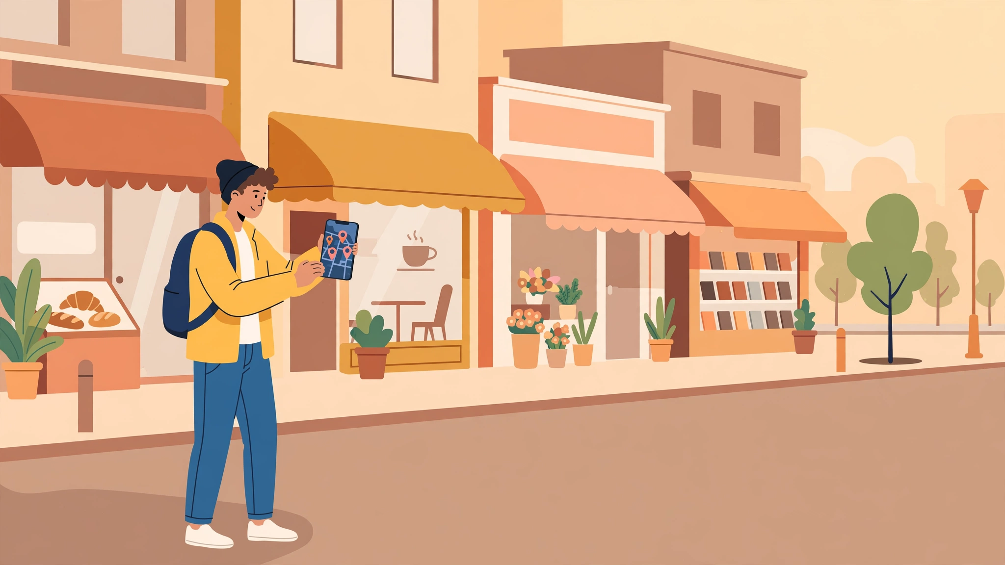 A customer searching on a phone for a nearby local business on a map