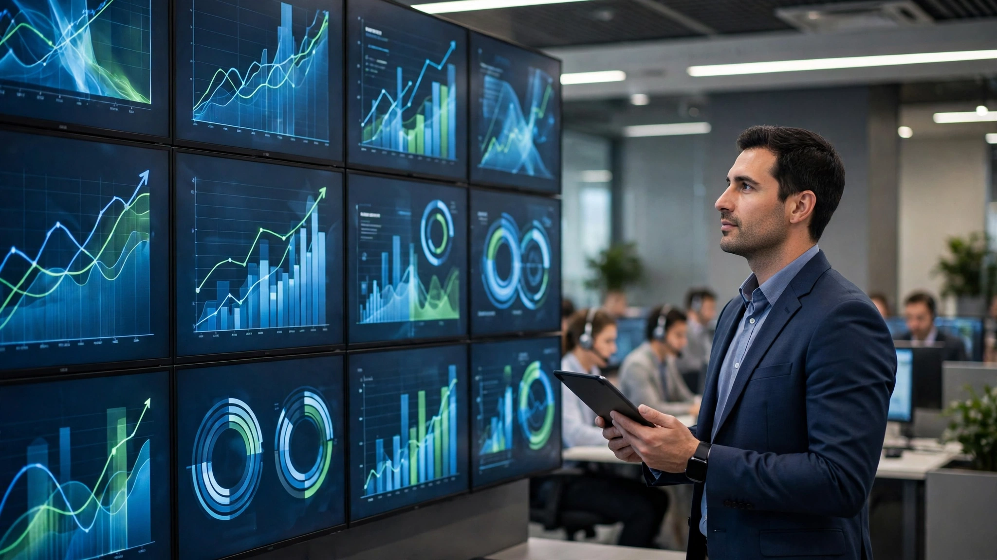 BPO operations manager reviewing real-time dialer campaign analytics