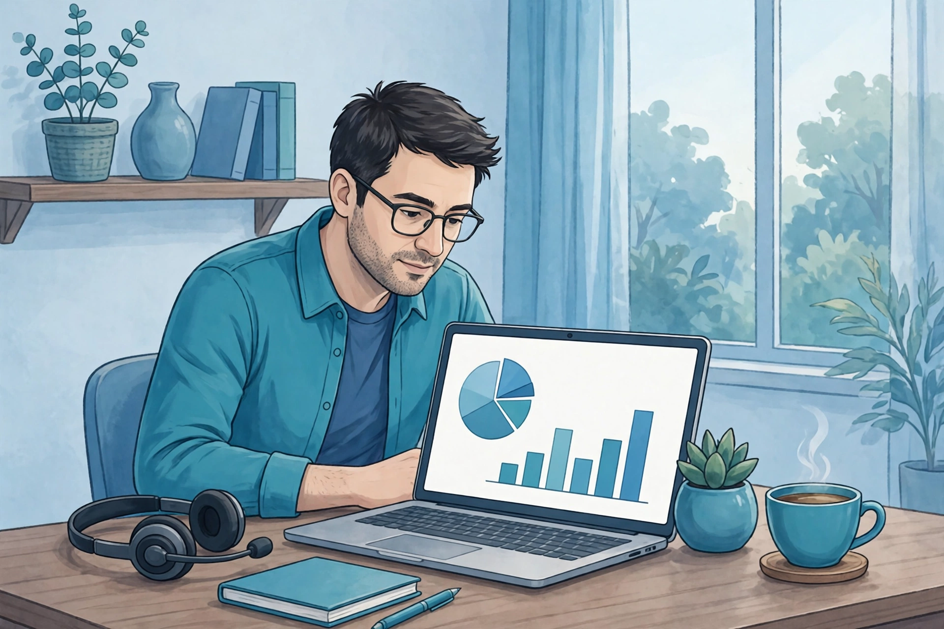 How Much Does an AI Voice Bot Cost? Pricing, Cost Per Call and ROI for Call Centers | Syntrivo Innovations Business owner reviewing voice bot call costs on a laptop