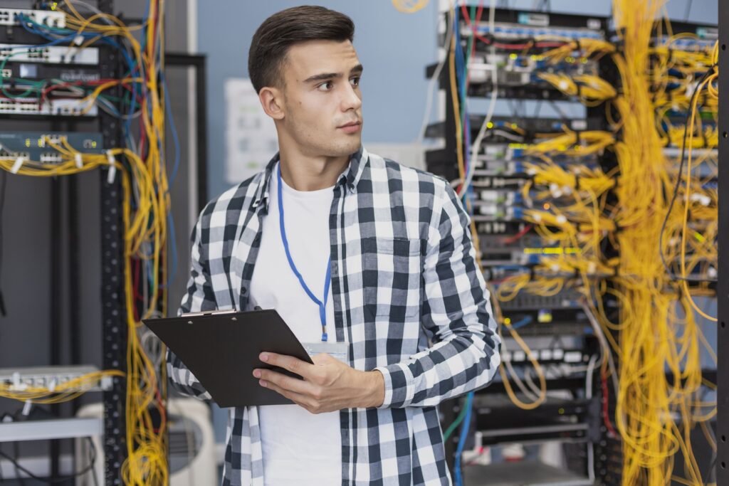 young engineer server room